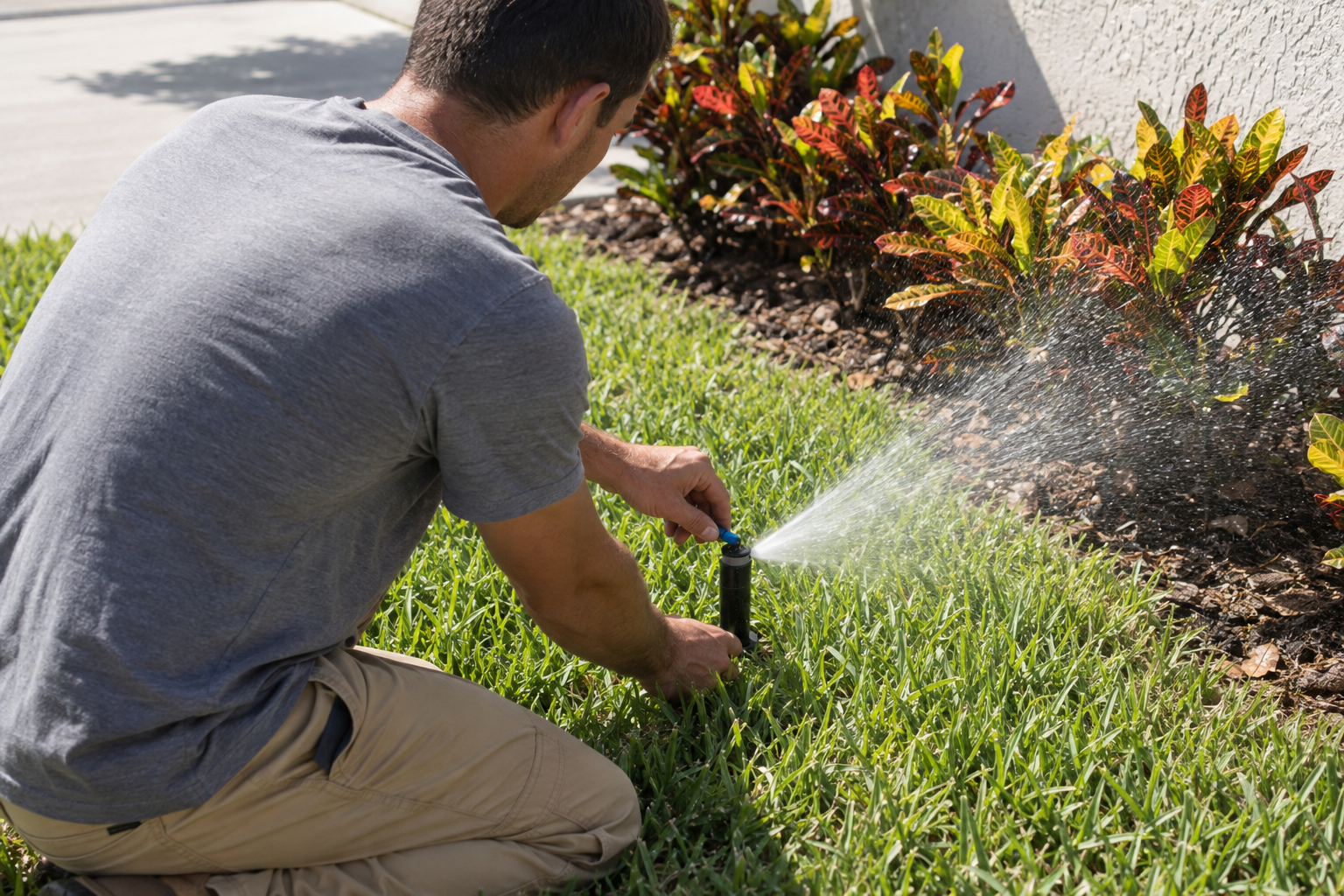 sprinkler repair at a Stuart home